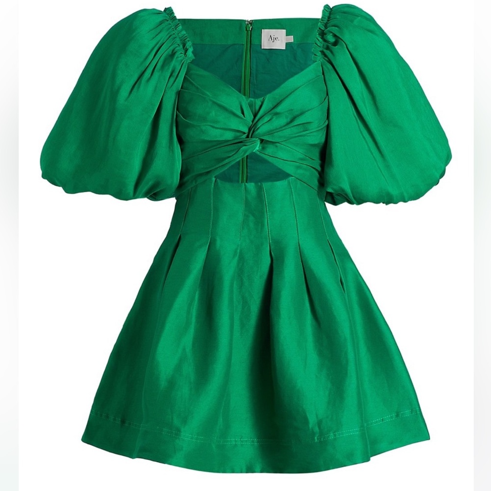 Aje Green Puff Sleeve Mini Dress